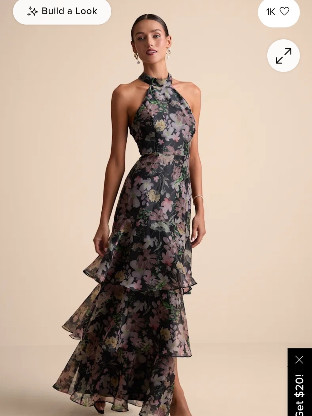 Lulu's Black Floral Halter Tiered Maxi Dress